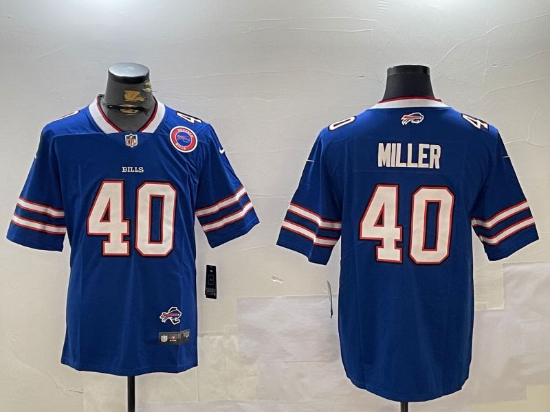 Men Buffalo Bills 40 Miller Blue Second generation 2024 Nike Limited NFL Jersey style 3